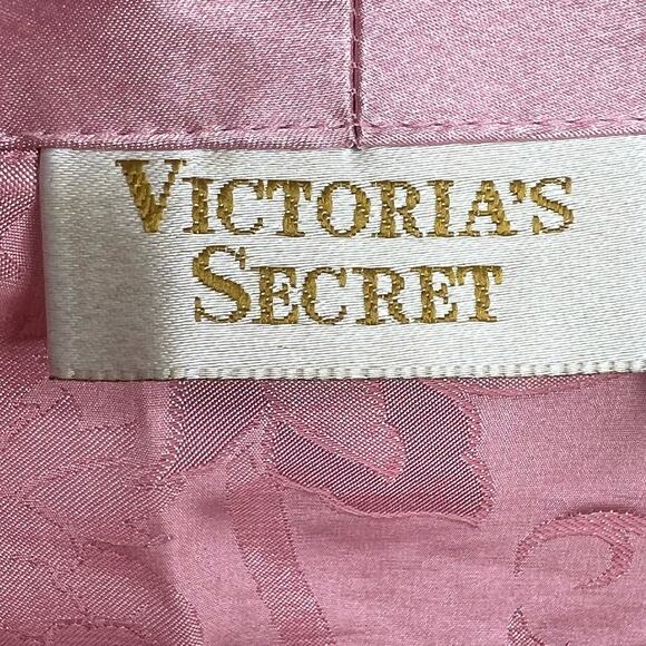 VICTORIA'S SECRET Long Sleeve Button Up Satin Sleep Dress Jacquard Floral Pink M - Picture 6 of 13